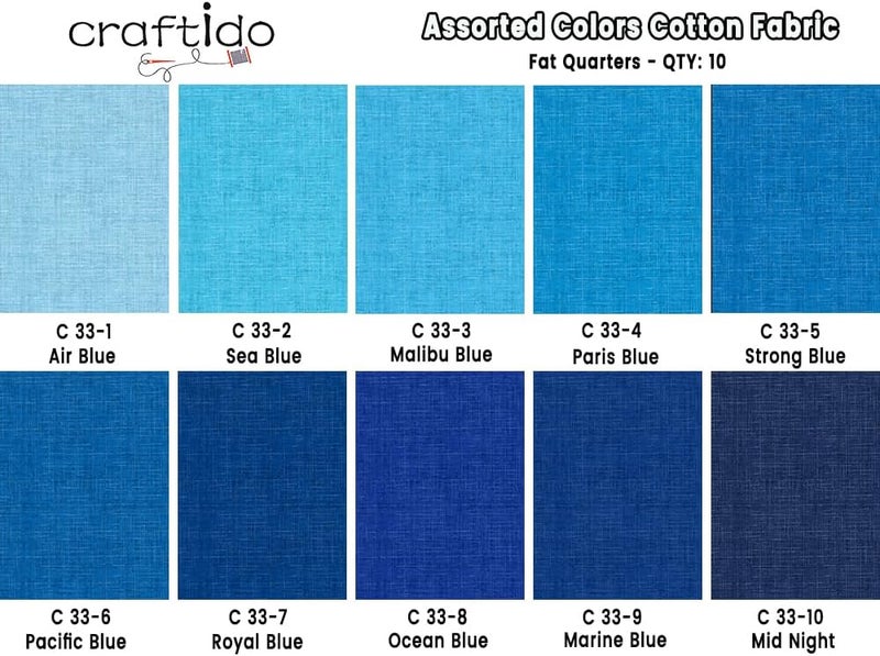 craftido - 11 Options Solids with Tweed Tonals - Assorted Color Cotton Quilting Fabric Bundles 10pcs Fat Quarters 18"x21" - Medium Weight 5.2oz - for Quilting, Sewing and Crafts – Different Blues - Image 4